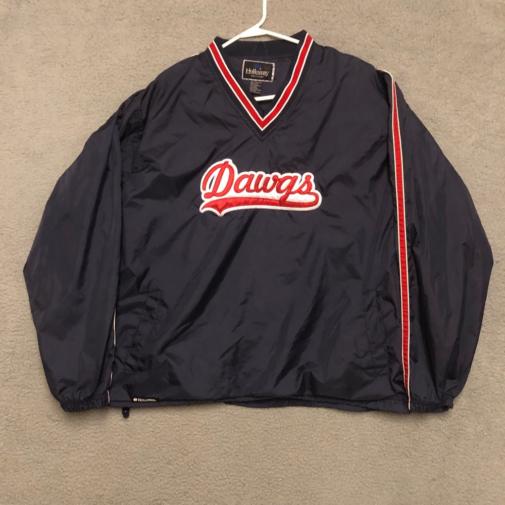 Vtg Holloway Dawgs Pullover Windbreaker Navy Blue Red White XL